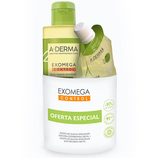 A-Derma Exomega Control Aceite de Ducha Emoliente Piel Seca 500ml Set 2 Piezas