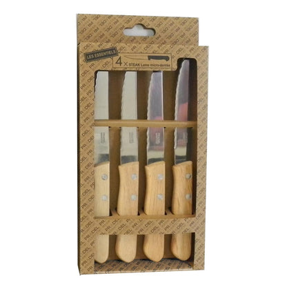 SET 4 CUCHILLOS STEAK MANGO MADERA