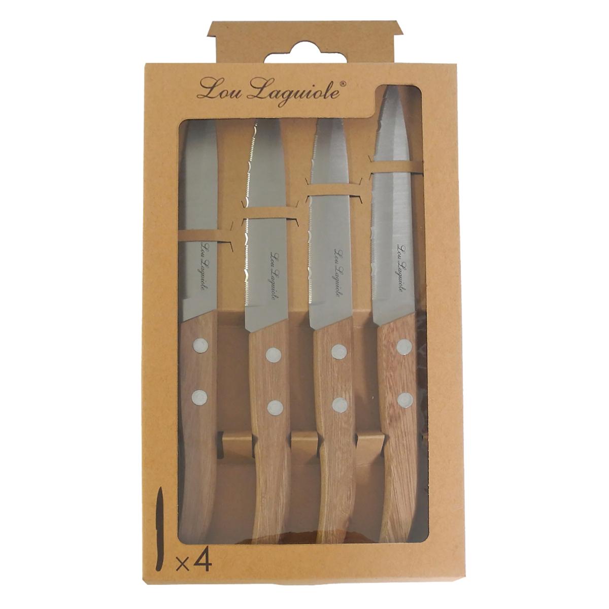 SET 4 CUCHILLOS ACERO INOX Y MADERA