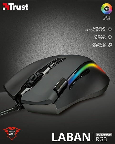 TRUST LABAN RGB MOUSE GXT 188 (SENSOR OPTICO DE 12.000 PPP REALES)