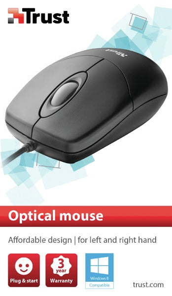 TRUST OPTICAL MOUSE BASI - BLACK (SENSOR OPTICO DE 1.000 PPP REALES)