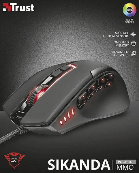 TRUST GAV OPTICAL SIKANDA MMO GAMING MOUSE GXT 164 (SENSOR OPTICO DE 5.000 PPP REALES)