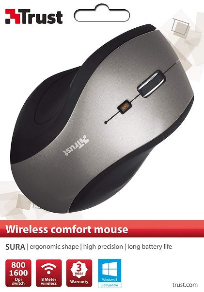 TRUST WIRELESS MOUSE SURA - BLACK/GREY (SENSOR OPTICO DE 800 - 1.600 PPP REALES)