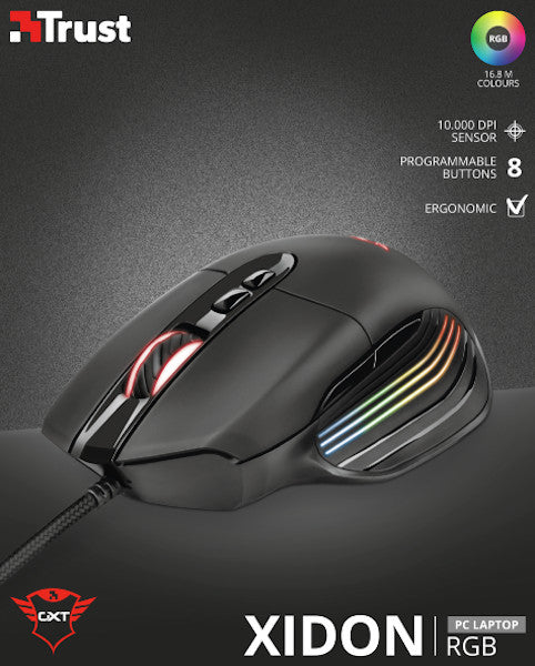 TRUST XIDON RGB GAMING MOUSE GXT940 (SENSOR OPTICO DE 10.000 PPP REALES)