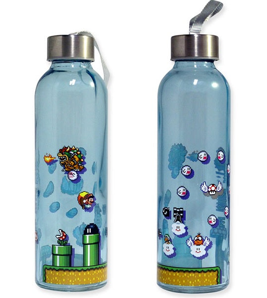 SUPER MARIO RETRO GLASS WATER BOTELLA CRYSTAL 480 ML X4