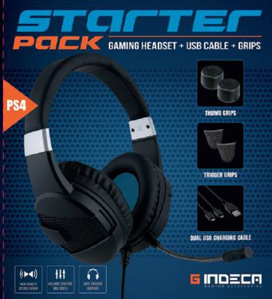 INDECA STARTER PACK (GAMING HEADSET + USB CABLE + GRIPS)