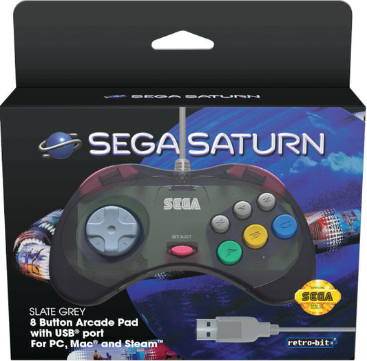 MANDO RETRO-BIT SEGA SATURN USB PAD GRIS (PC/MAC)