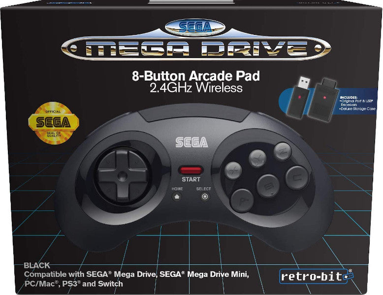 SEGA MEGADRIVE 8-BUTTON ARCADE PAD NEGRO 2.4 GHz WIRELESS (SWITCH/PS3/PC/MAC)