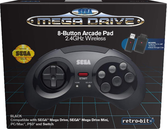 SEGA MEGADRIVE 8-BUTTON ARCADE PAD NEGRO 2.4 GHz WIRELESS (SWITCH/PS3/PC/MAC)