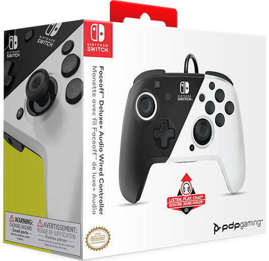 PDP FACEOFF DELUXE + AUDIO WIRED CONTROLLER BLACK/WHITE (NEGRO/BLANCO) (OLED)