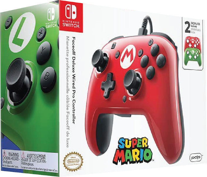 PDP FACEOFF DELUXE WIRED PRO CONTROLLER SUPER MARIO + 2 CARCASAS MARIO & LUIGI (OFICIAL)