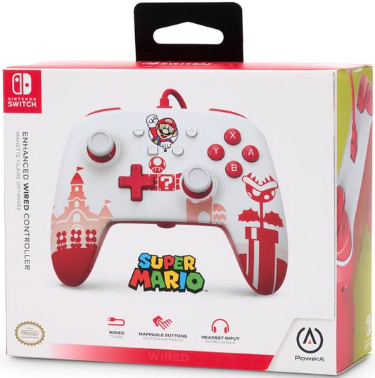 POWER A ENHANCED WIRED CONTROLLER SUPER MARIO WHITE & RED (BLANCO/ROJO)