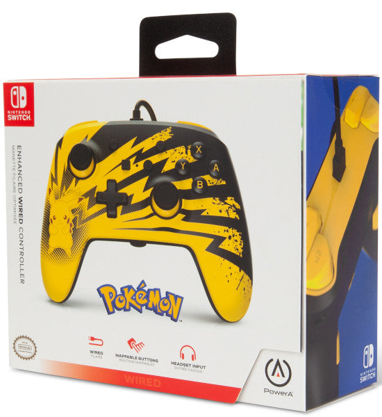 POWER A ENHANCED WIRED CONTROLLER POKEMON PIKACHU LIGHTNING (AMARILLO/NEGRO)