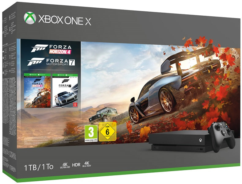 1 TB XB ONE X NEGRA 4K ULTRA HDR + FORZA HORIZON 4 + FORZA MOTORSPORT 7