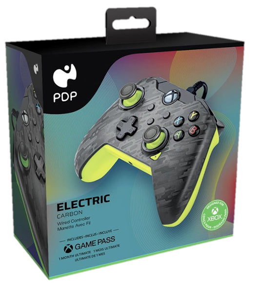 PDP WIRED CONTROLLER ELECTRONIC CARBON + GAME PASS 1 MES(XBONE/PC)