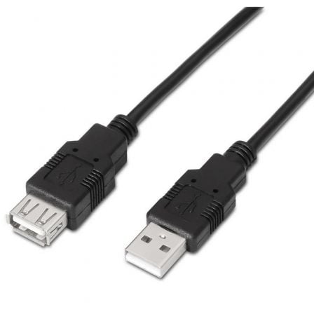 Cable Alargador USB 2.0 Aisens A101-0016/ USB Macho - USB Hembra/ Hasta 2.5W/ 60Mbps/ 1.8m/ Negro