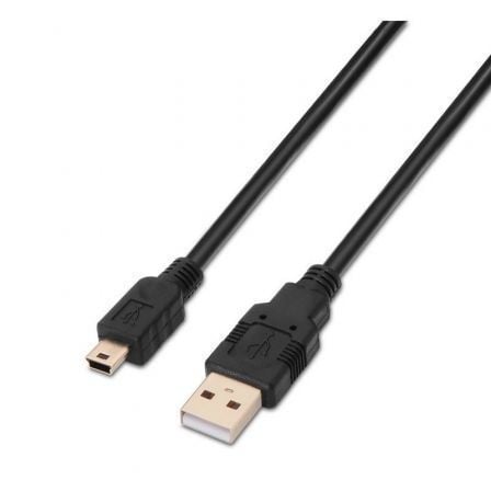 Cable USB 2.0 Aisens A101-0024/ USB Macho - USB Mini Macho/ Hasta 2.5W/ 60Mbps/ 1m/ Negro