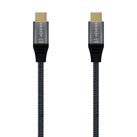 Cable USB 2.0 Tipo-C Aisens A107-0628 5A 100W/ USB Tipo-C Macho - USB Tipo-C Macho/ Hasta 100W/ 60Mbps/ 1m/ Gris