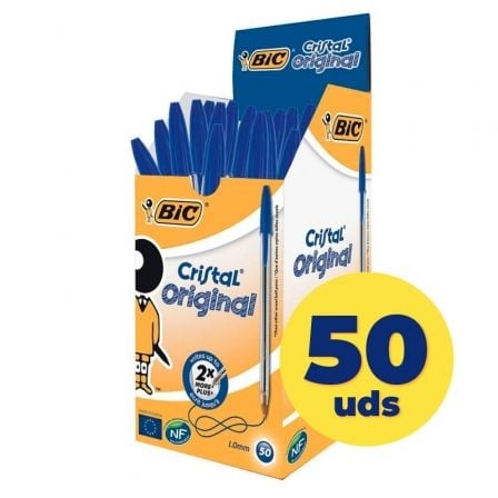 Caja de Bolígrafos de Tinta de Aceite Bic Cristal Original 8373609/ 50 unidades/ Azules