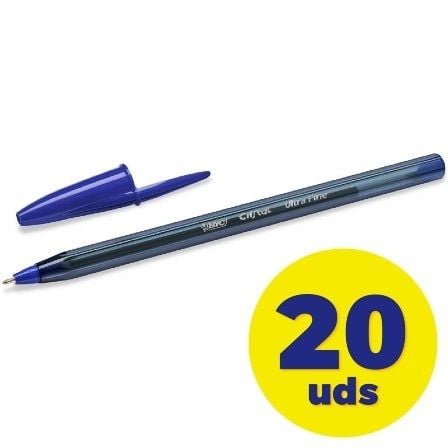 Caja de Bolígrafos de Tinta de Aceite Bic Cristal Exact Ultrafine 992605/ 20 unidades/ Azules