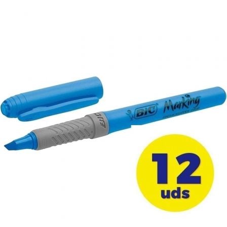 Caja de Marcadores Fluorescentes Bic Marking Highlighter Grip/ 12 unidades/ Azules