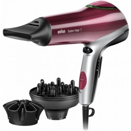 Secador Braun Satin Hair 7 HD770E/ 2200W/ Iónico/ Rojo y Plata