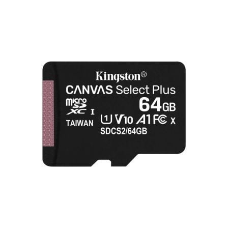 Tarjeta de Memoria Kingston CANVAS Select Plus 64GB microSD XC/ Clase 10/ 100MBs