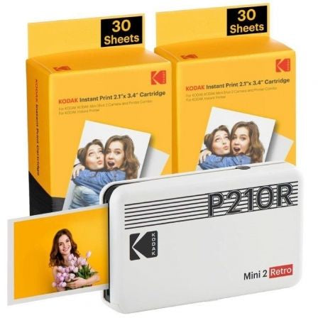 Impresora Portátil Fotográfica Kodak Mini 2 Retro/ Tamaño Foto 53.3x86.3mm/ Incluye 2x Papel Fotográfico/ Blanco