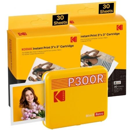 Impresora Portátil Fotográfica Kodak Mini 3 Retro/ Tamaño Foto 76.2x76.2mm/ Incluye 2x Papel Fotográfico/ Amarilla