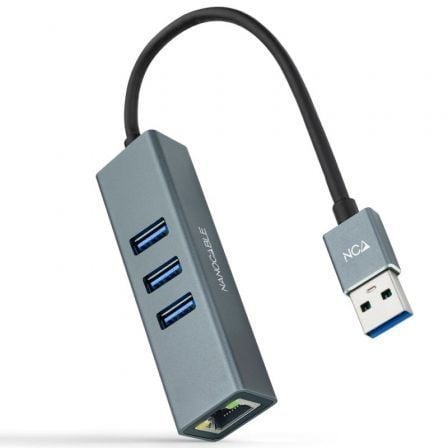 Hub USB 3.0 Nanocable 10.03.0407/ 3xUSB/ 1xRJ45/ Gris