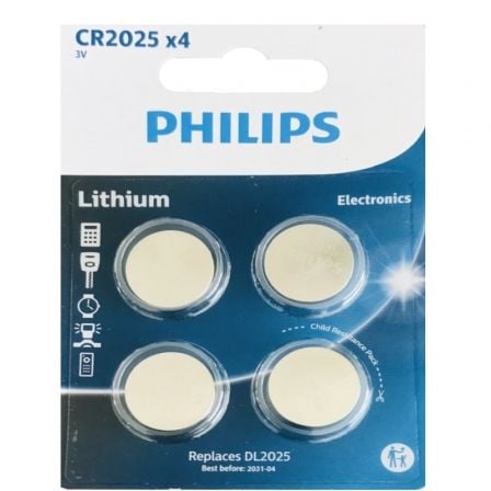 Pack de 4 Pilas de Botón Philips CR2025 Lithium/ 3V