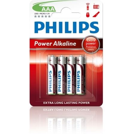 Pack de 4 Pilas AAA Philips LR03P4B/10/ 1.5V/ Alcalinas