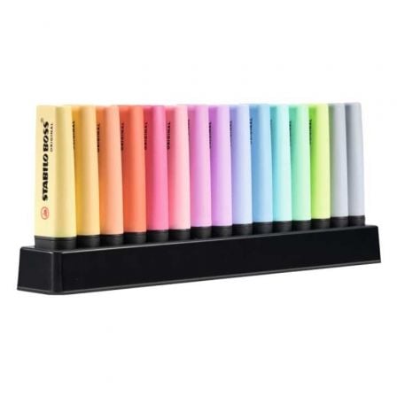 Peana de Marcadores Fluorescentes Stabilo Boss Original/ 15 Unidades/ Colores Surtidos