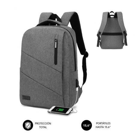 Mochila Subblim City Backpack para Portátiles hasta 15.6'/ Puerto USB/ Gris