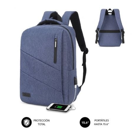 Mochila Subblim City Backpack para Portátiles hasta 15.6'/ Puerto USB/ Azul