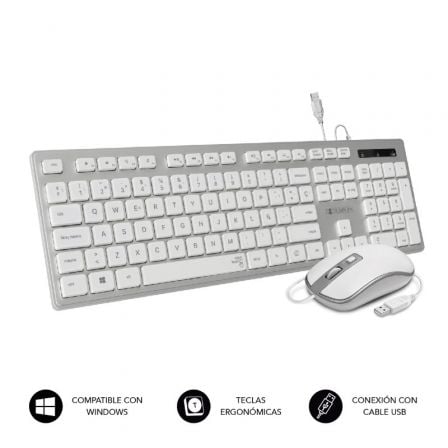 Teclado y Ratón Subblim Combo Wired Ergo Keys Silent Flat HQ/ Plata y Blanco