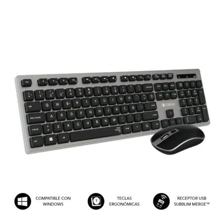 Teclado y Ratón Inalámbrico Subblim Combo Wireless Ergo Keys Silent Flat HQ/ Gris y Negro