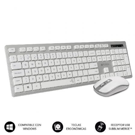 Teclado y Ratón Inalámbrico Subblim Combo Wireless Ergo Keys Silent Flat HQ/ Plata y Blanco