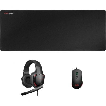 Pack Gaming Mars Gaming MCPPRO/ Alfombrilla + Ratón Óptico + Auriculares con Micrófono