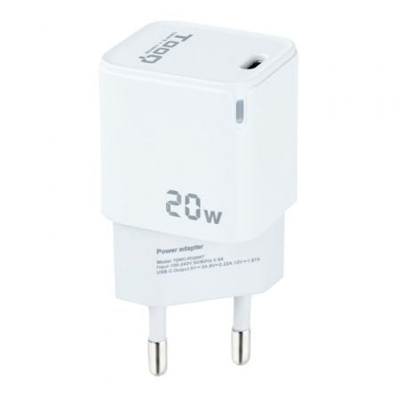 Cargador de Pared TooQ TQWC-PD20WT/ 1xUSB Tipo-C/ 20W/ Blanco