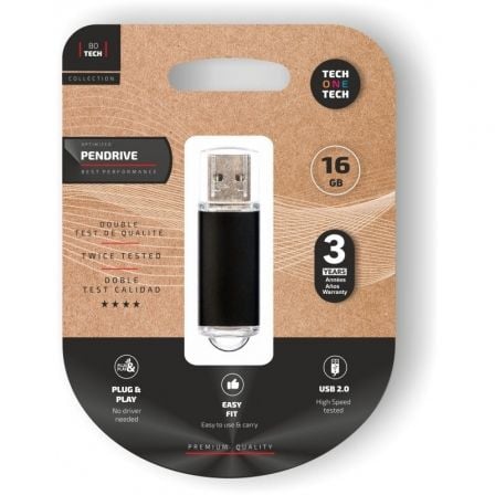 Pendrive 16GB Tech One Tech Basic USB 2.0/ Negro