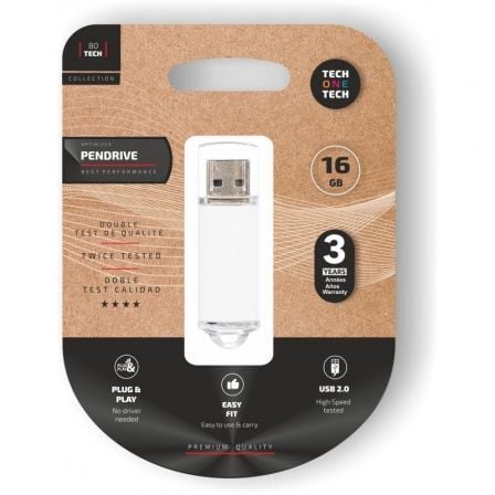 Pendrive 16GB Tech One Tech Basic USB 2.0/ Blanco