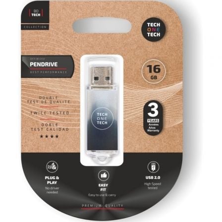 Pendrive 16GB Tech One Tech Be B&W USB 2.0/ Blanco y Negro Degradado