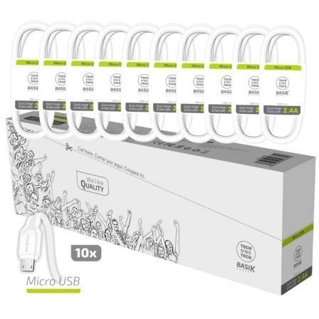 Pack 10 Cables USB 2.0 Tech One Tech TEC2951/ USB Macho - MicroUSB Macho/ 1m/ Blanco