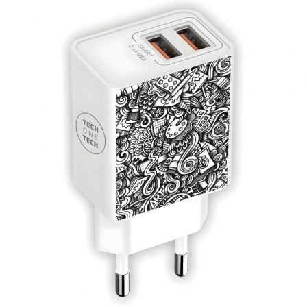 Cargador de Pared Tech One Tech Art-Deco TEC2510/ 2xUSB/ 2.4A/ Blanco