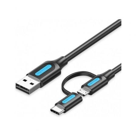 Cable USB 2.0 Vention CQDBD USB Macho - Micro USB Macho/ USB Tipo-C Macho/ 480Mbps/ 50cm/ Negro