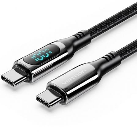 Cable USB 2.0 Tipo-C 5A 100W Vention TAYBAV/ USB Tipo-C Macho - USB Tipo-C Macho/ Hasta 100W/ 480Mbps/ 1.2m/ con Pantalla LED/ Negro