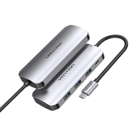 Docking USB Tipo-C Vention THFHB/ 1xHDMI 4K/ 3xUSB/ 1xUSB Tipo-C PD/ Gris