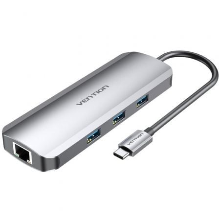 Docking USB Tipo-C Vention TOLHB/ 1xHDMI/ 3xUSB/ 1xUSB Tipo-C PD/ 1xRJ45/ 1xLector Tarjetas SD/ 1x MicroSD/ Jack 3.5/ Gris