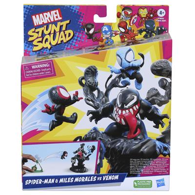 Set de juego hasbro marvel stunt squad villain knockdown spider - man y miles morales vs venom